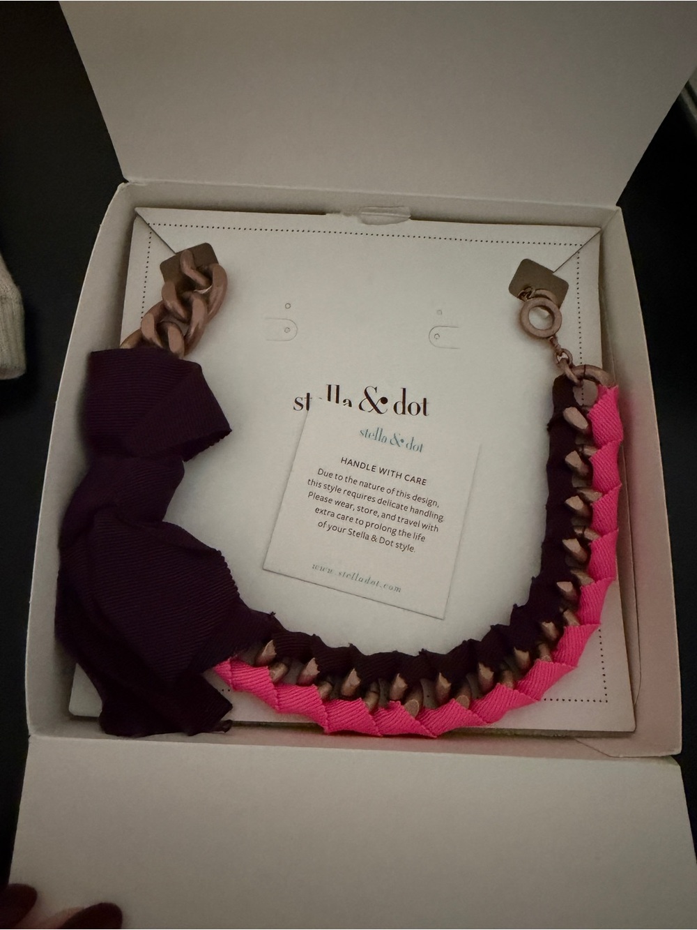 Stella & Dot Two-Tone Pink and Plum Ribbon Chain Necklace